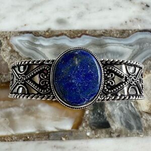 2130 Intricate Silver Bracelet with Blue Stone